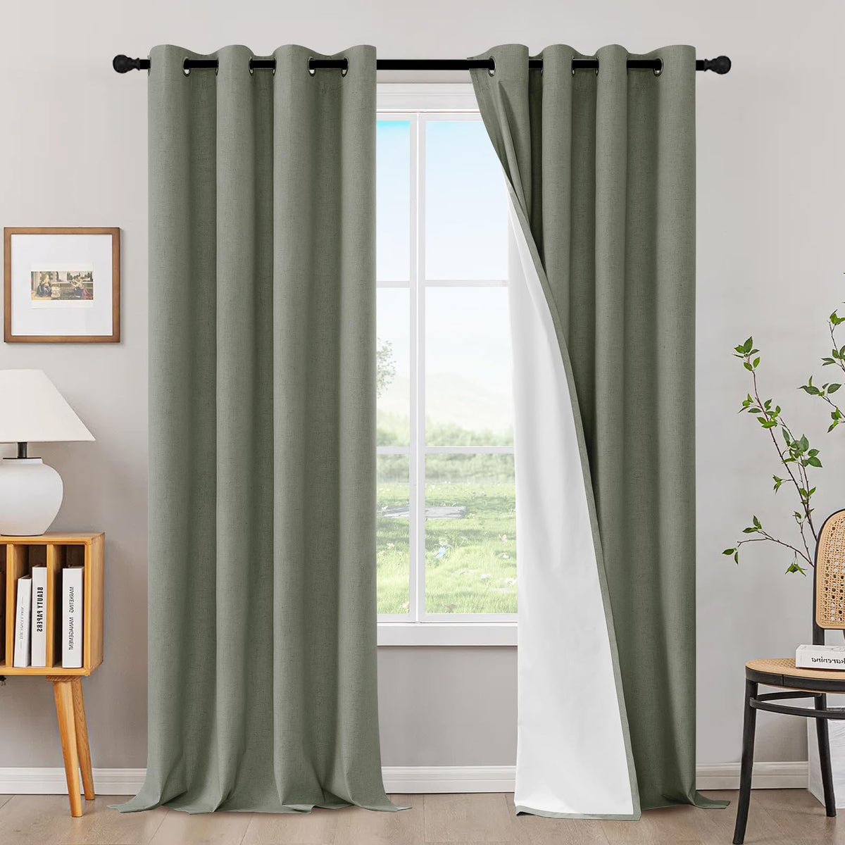 H.VERSAILTEX Linen Blackout Curtains 108 Inch Long 100% Blackout Heavy-Duty Draperies for Living Room Bedroom Thermal Insulated Textured Window Treatment Anti Rust Grommet, 2 Panels, Bright White