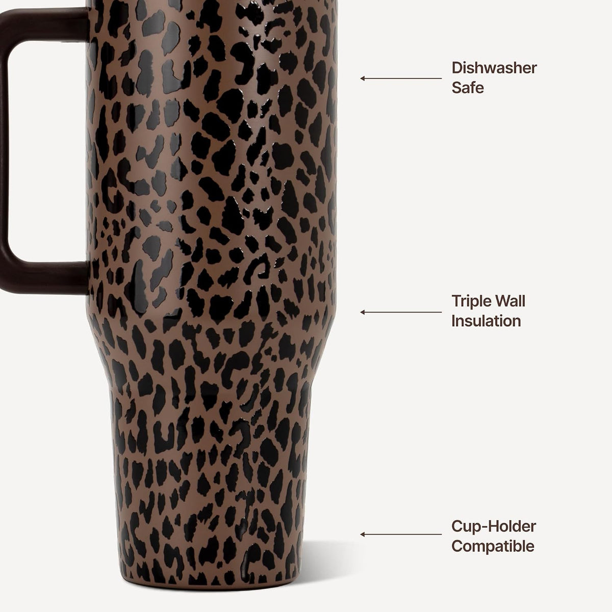 HydroJug Traveler 32oz, Insulated Water Bottle with Handle, Brown Leopard