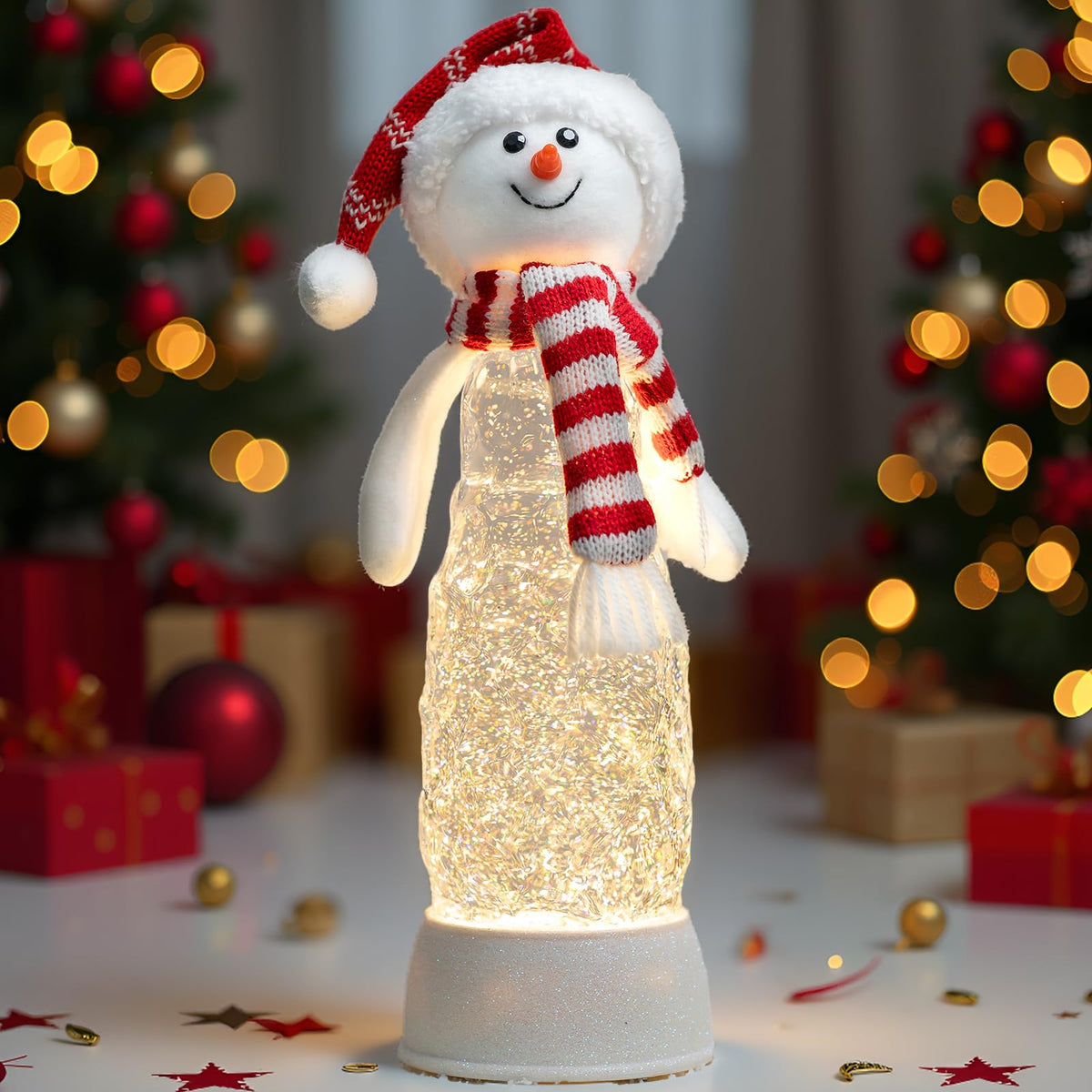 Christmas Snow Globe Lantern Water Glittering Cardinal with Music, USB Lined/Battery Operated Lighted Lantern for Christmas Festival Decoration Gifts