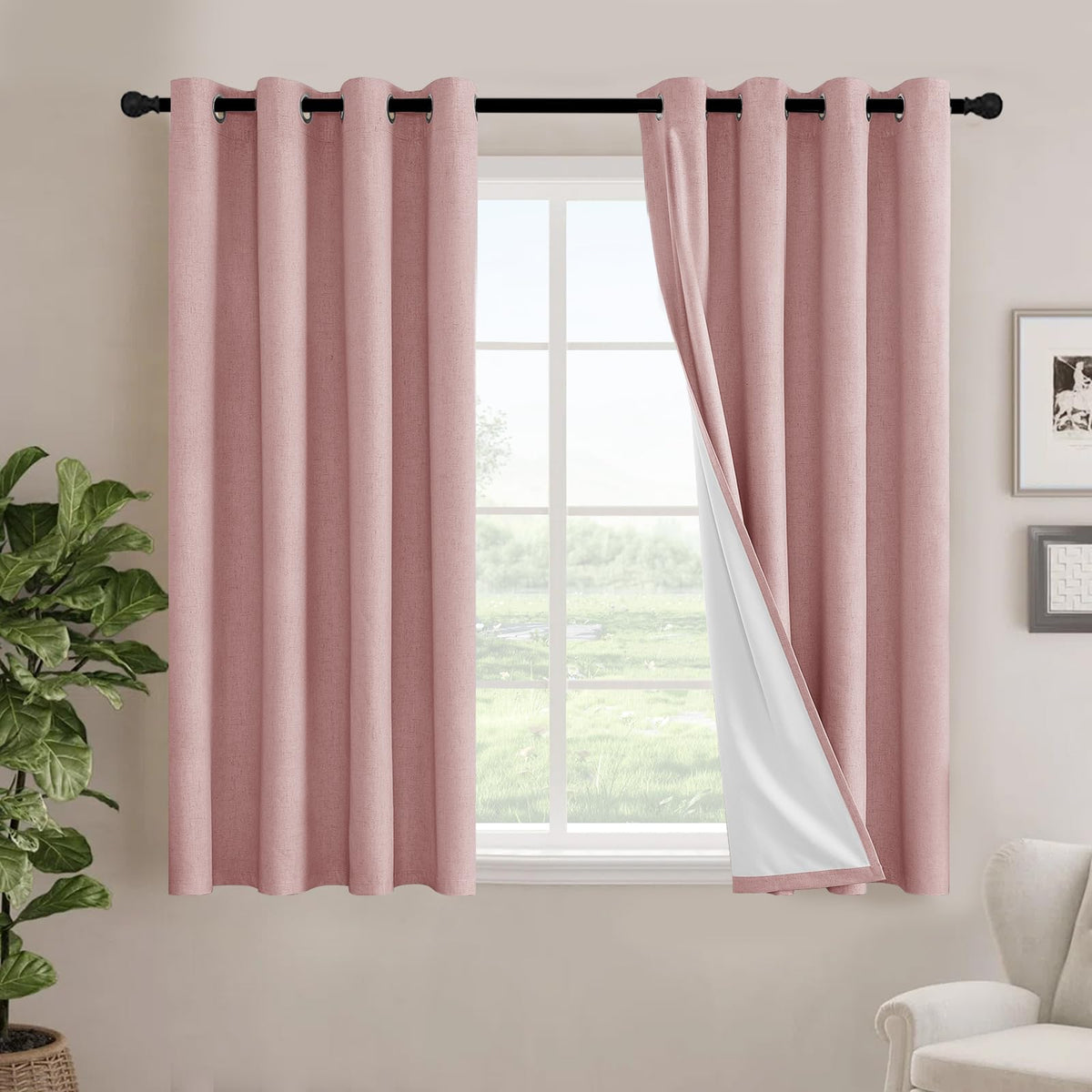 H.VERSAILTEX Linen Blackout Curtains 108 Inch Long 100% Blackout Heavy-Duty Draperies for Living Room Bedroom Thermal Insulated Textured Window Treatment Anti Rust Grommet, 2 Panels, Bright White