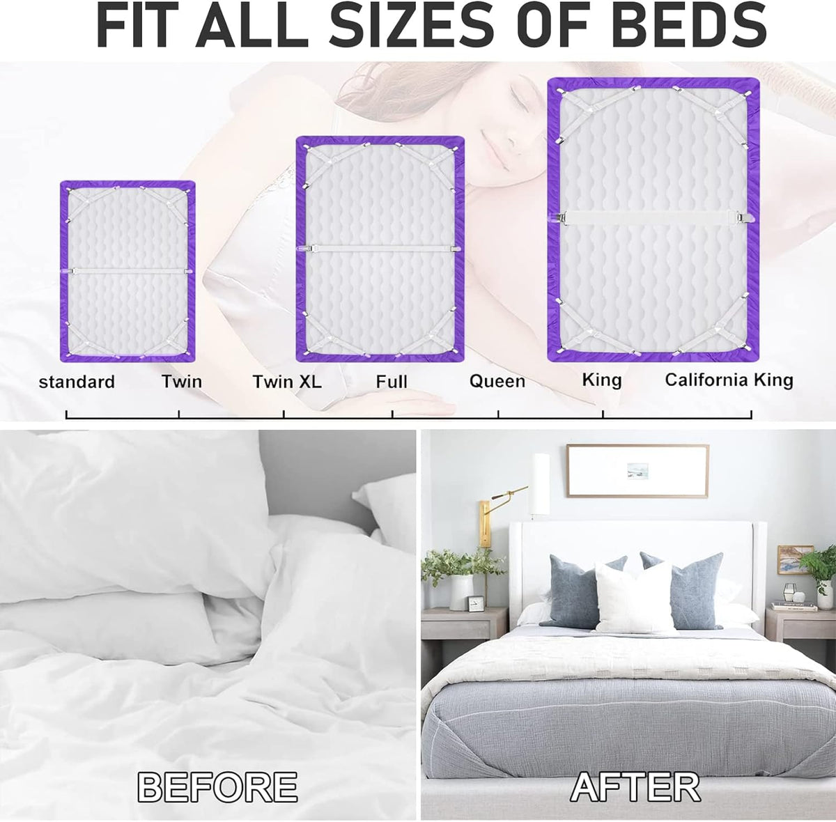 Sheet Straps Set 5 PCS. Bed Sheet Clips for Corners, Bed Sheet Holder Bed Scrunchie Elastic Adjustable Bedsheet Fasteners, Triangle Fitted Sheet Clips to Hold Sheets in Place (Black)