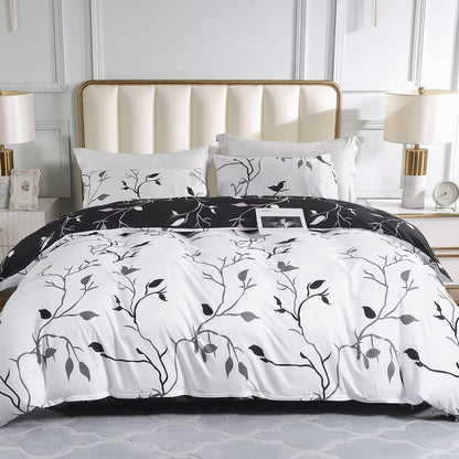Conworld Christmas Duvet Cover Queen Size Set, Soft Reversible Red Plaid Reindeer Snowflake Printed Holiday Bedding Set with Zipper Closure, Corner Ties, 2 Pillowcases, 1 Duvet Cover 90x90 inches