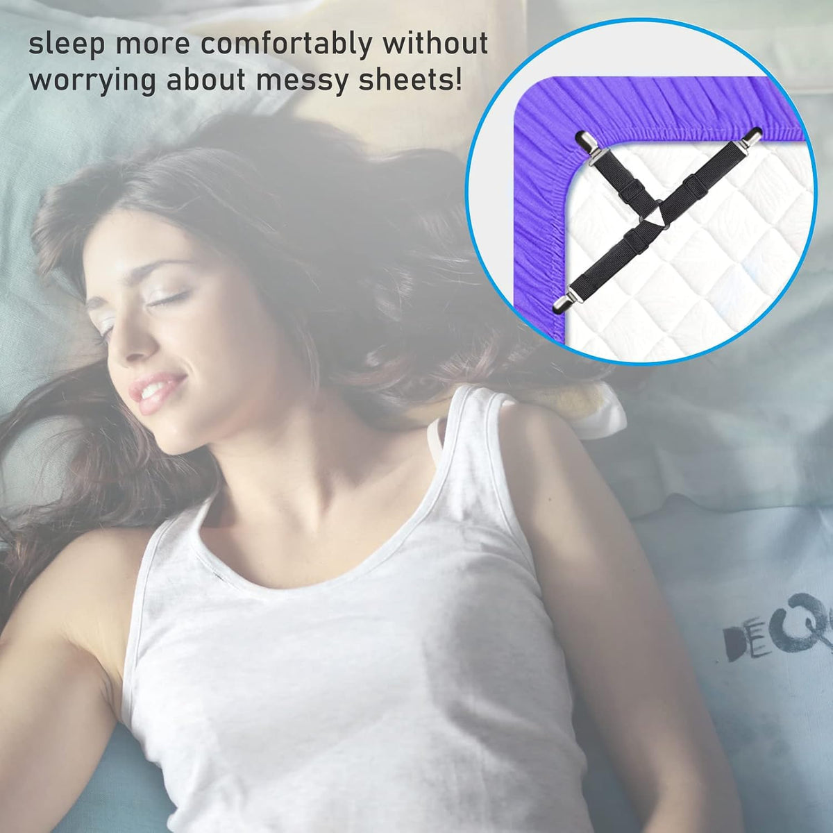 Sheet Straps Set 5 PCS. Bed Sheet Clips for Corners, Bed Sheet Holder Bed Scrunchie Elastic Adjustable Bedsheet Fasteners, Triangle Fitted Sheet Clips to Hold Sheets in Place (Black)