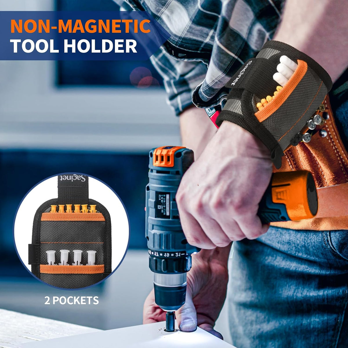 2 Pack Tool Belt Magnetic Wristband for Screws, Gifts for Men Dad