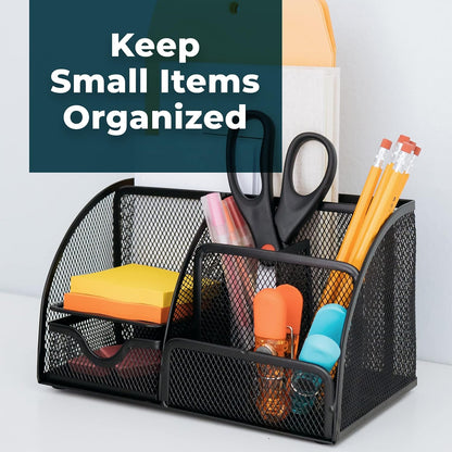 Greenco Mesh Desk Organizer Office Supplies Caddy, 6 Compartments - Black