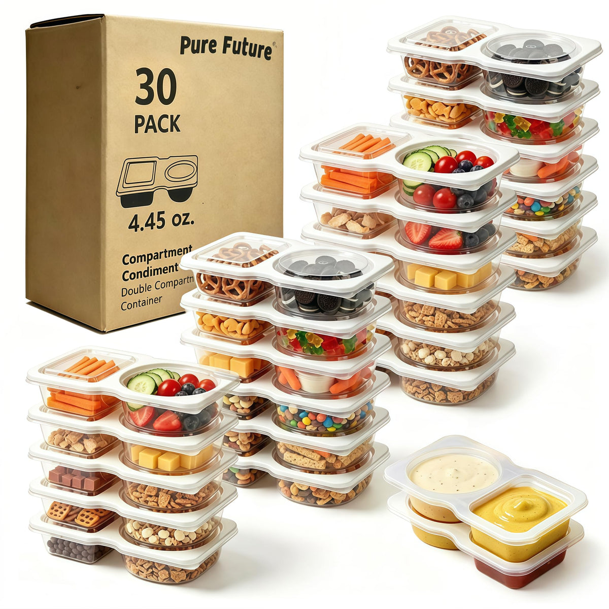 Pure Future 20-Pack Reusable Double Compartment Snack Containers with Lids