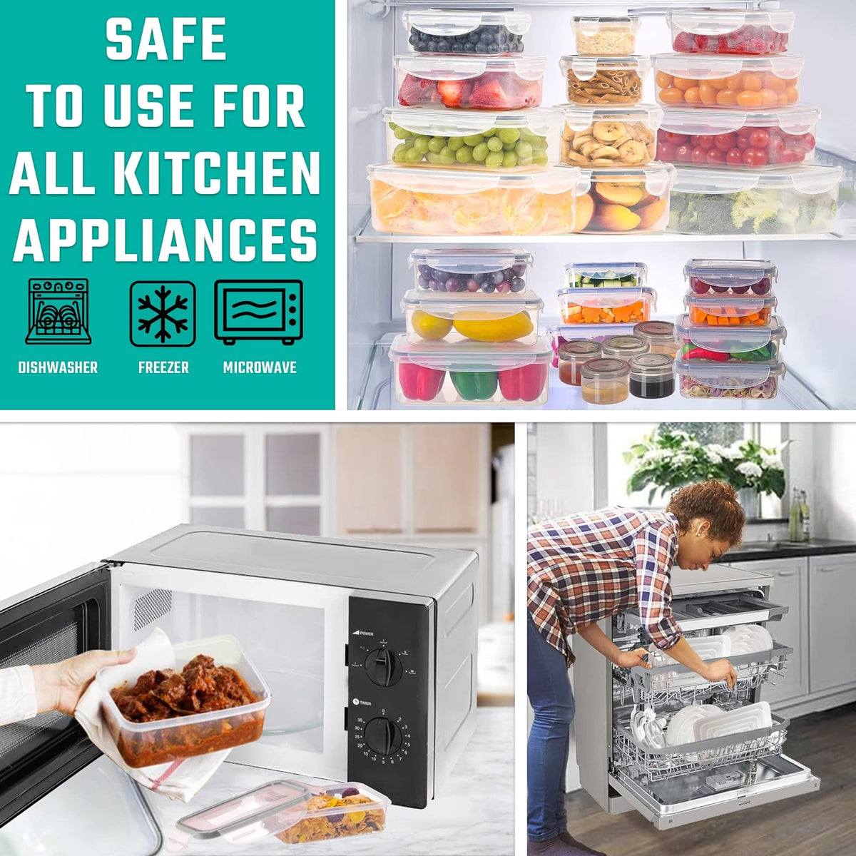 50 Pcs Large Food Storage Containers with Lids Airtight -85 OZ to Small Box