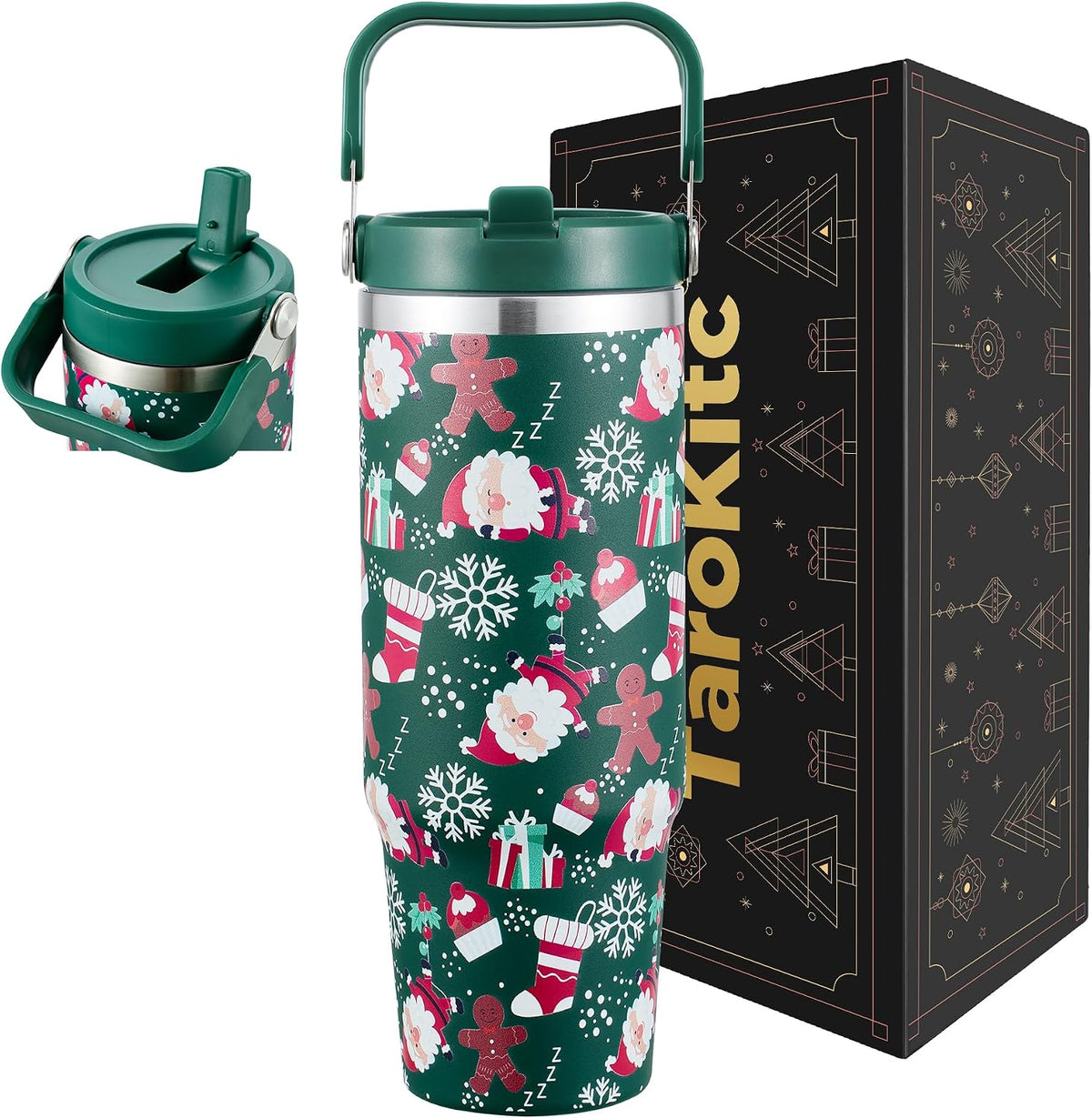 TaroKitc 30 oz Christmas Insulated Tumbler with Flip Straw and Top Handle