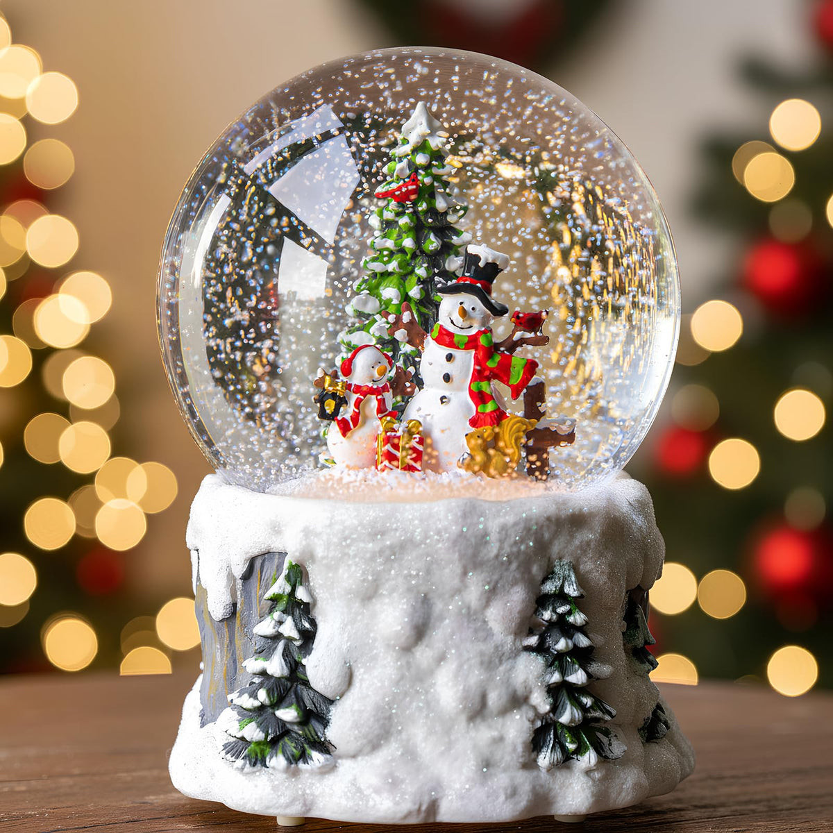 Christmas Snow Globe Lantern Water Glittering Cardinal with Music, USB Lined/Battery Operated Lighted Lantern for Christmas Festival Decoration Gifts