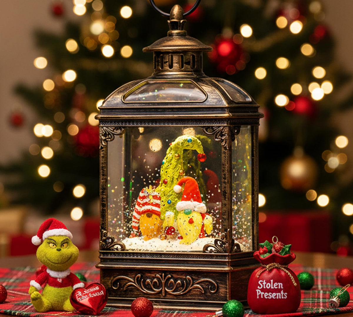 Christmas Snow Globe Lantern Water Glittering Cardinal with Music, USB Lined/Battery Operated Lighted Lantern for Christmas Festival Decoration Gifts
