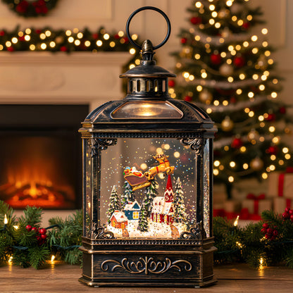 Christmas Snow Globe Lantern Water Glittering Cardinal with Music, USB Lined/Battery Operated Lighted Lantern for Christmas Festival Decoration Gifts