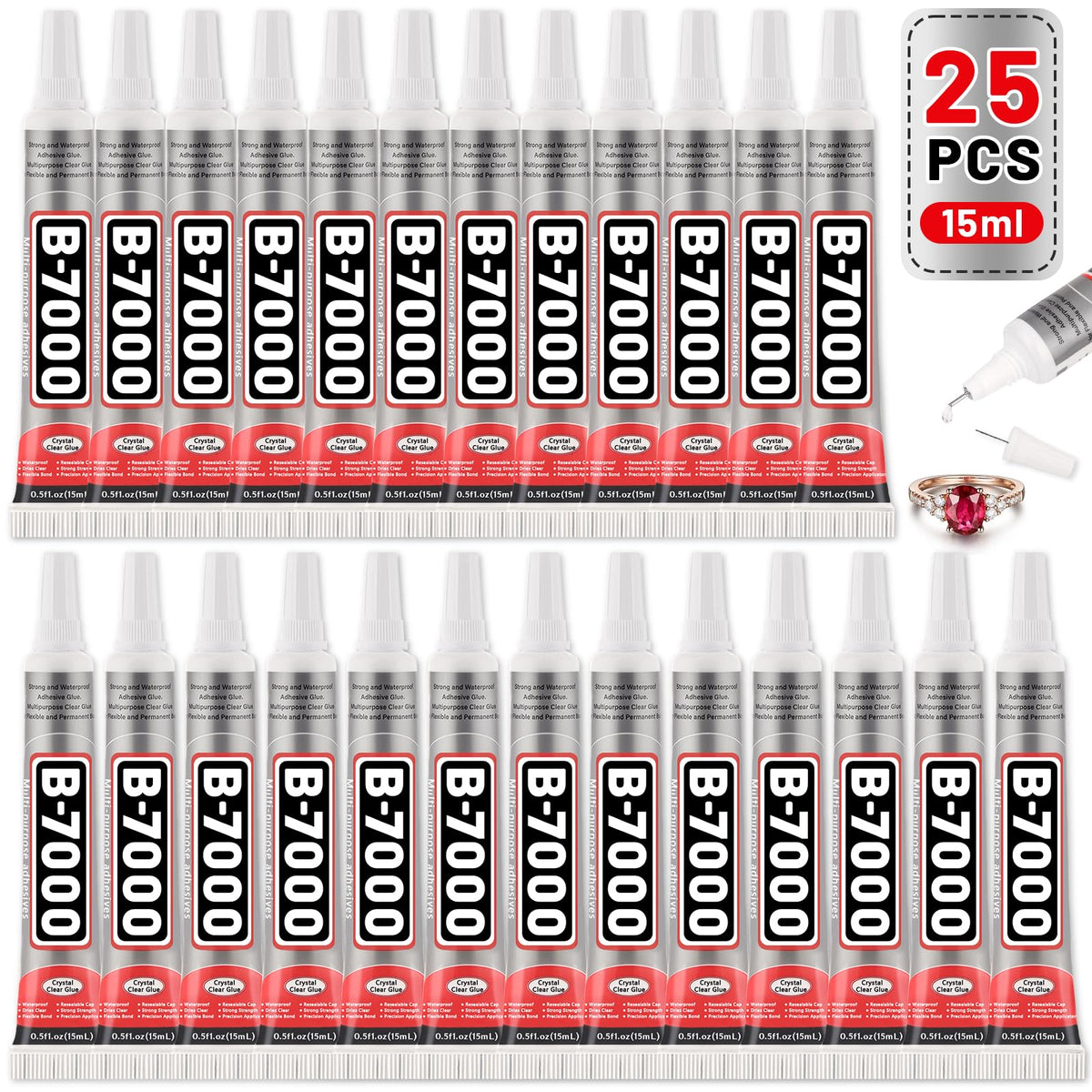 B-7000 Glue, Multipurpose Craft Glue Industrial Strength Adhesive Clear Semi Fluid for Bonding Phone Screen Tablet Jewelry Rhinestones DIY Electronic Components Repair Glass Metal (4x15 ml/0.5 oz)