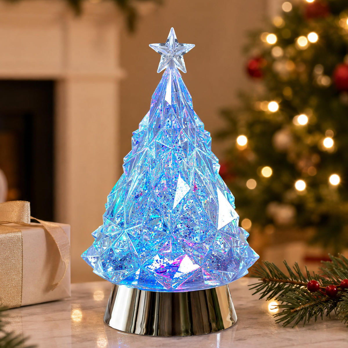 Christmas Snow Globe Lantern Water Glittering Cardinal with Music, USB Lined/Battery Operated Lighted Lantern for Christmas Festival Decoration Gifts