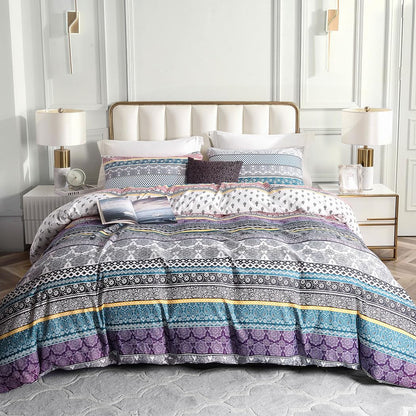 Conworld Christmas Duvet Cover Queen Size Set, Soft Reversible Red Plaid Reindeer Snowflake Printed Holiday Bedding Set with Zipper Closure, Corner Ties, 2 Pillowcases, 1 Duvet Cover 90x90 inches