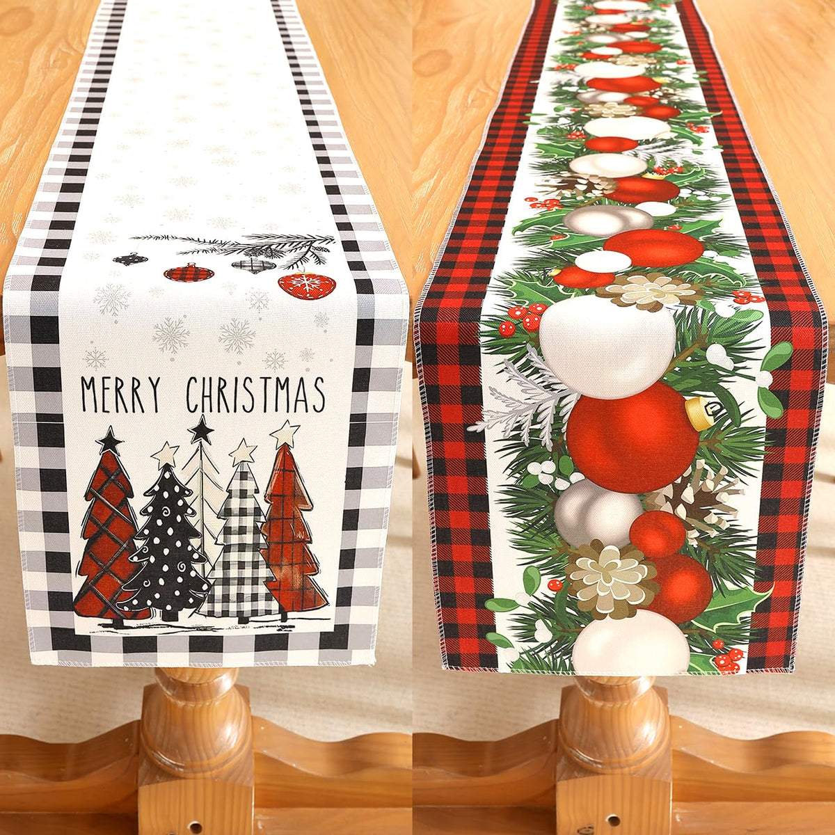 Set of 2 Christmas Table Runner, TOYPOPOR 2Pcs Buffalo Linen Christmas Trees Dining Table Runner for Xmas Holiday Seasonal Winter Decoration Indoor Outdoor Party Wedding - 72Inches