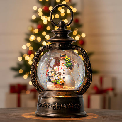 Christmas Snow Globe Lantern Water Glittering Cardinal with Music, USB Lined/Battery Operated Lighted Lantern for Christmas Festival Decoration Gifts