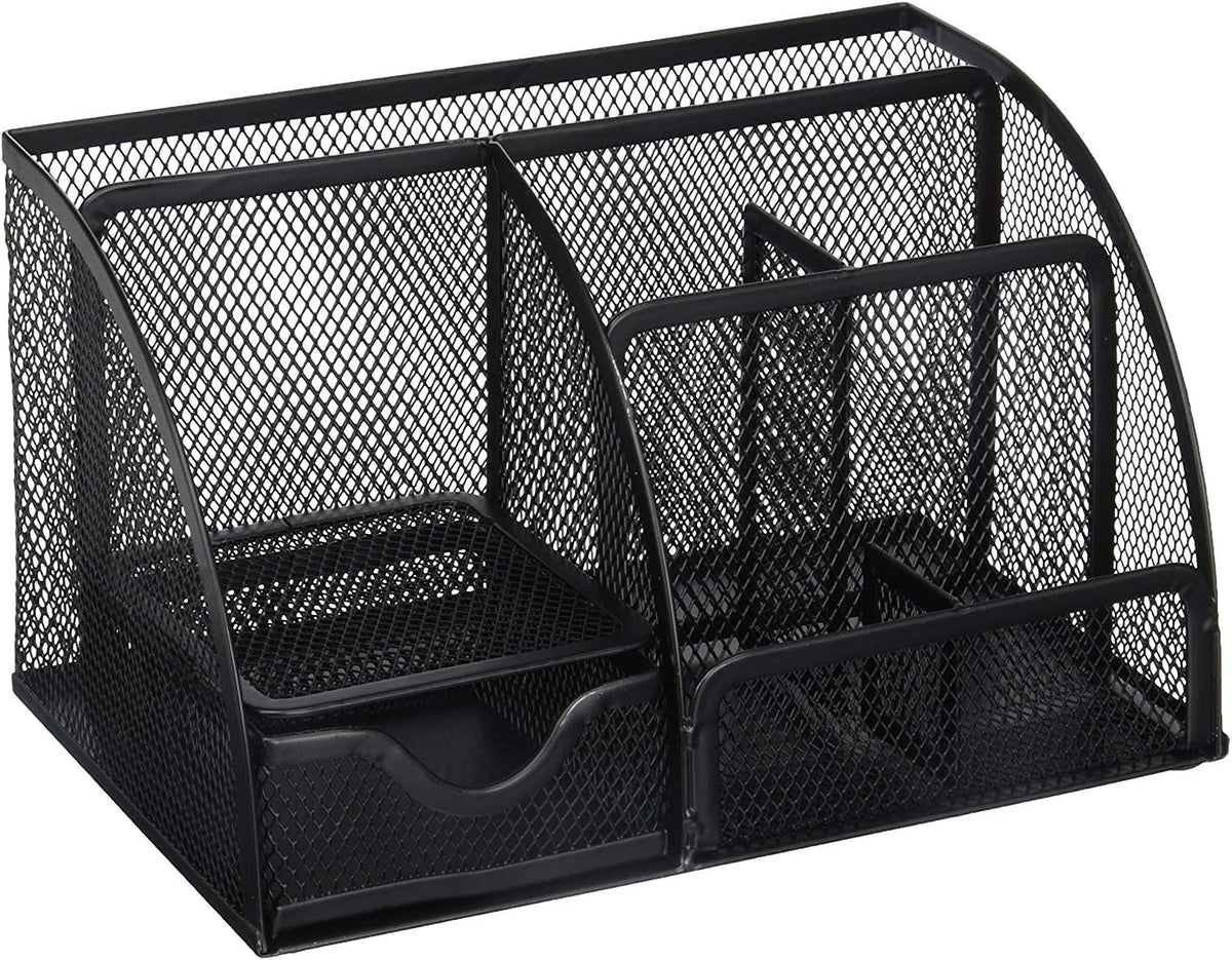 Greenco Mesh Desk Organizer Office Supplies Caddy, 6 Compartments - Black