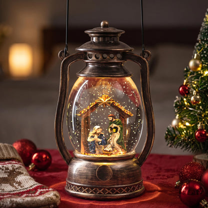 Christmas Snow Globe Lantern Water Glittering Cardinal with Music, USB Lined/Battery Operated Lighted Lantern for Christmas Festival Decoration Gifts