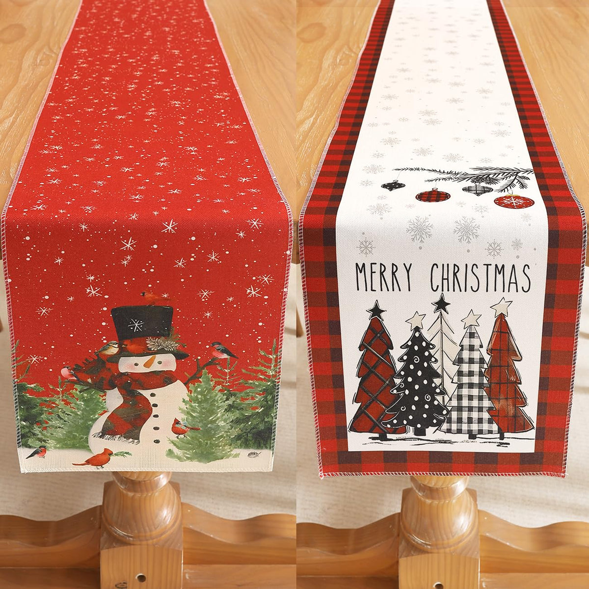 Set of 2 Christmas Table Runner, TOYPOPOR 2Pcs Buffalo Linen Christmas Trees Dining Table Runner for Xmas Holiday Seasonal Winter Decoration Indoor Outdoor Party Wedding - 72Inches