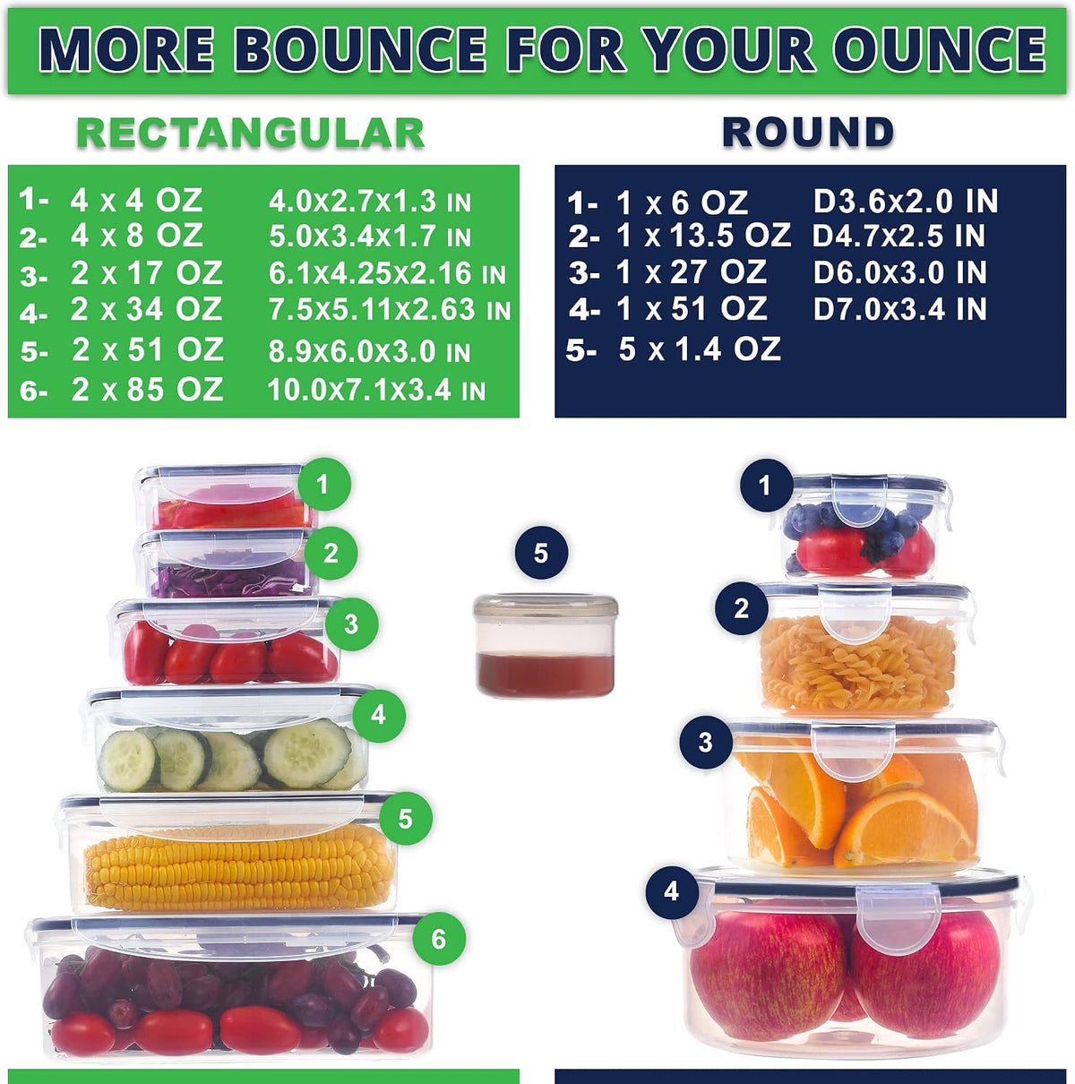 50 Pcs Large Food Storage Containers with Lids Airtight -85 OZ to Small Box