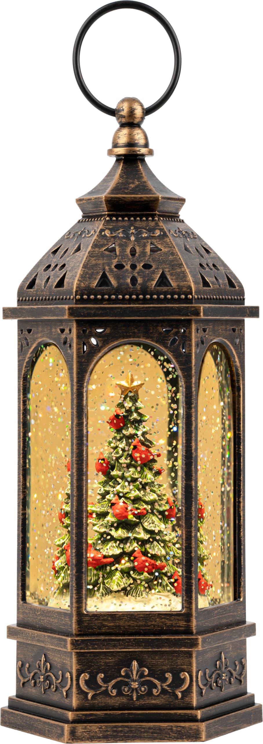 Christmas Snow Globe Lantern Water Glittering Cardinal with Music, USB Lined/Battery Operated Lighted Lantern for Christmas Festival Decoration Gifts
