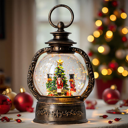 Christmas Snow Globe Lantern Water Glittering Cardinal with Music, USB Lined/Battery Operated Lighted Lantern for Christmas Festival Decoration Gifts