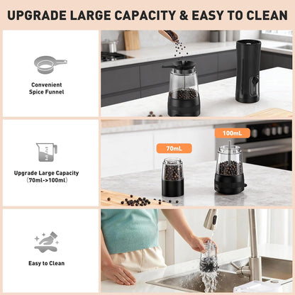 Electric Salt and Pepper Grinder Set, Battery Display & Storage Base, Black