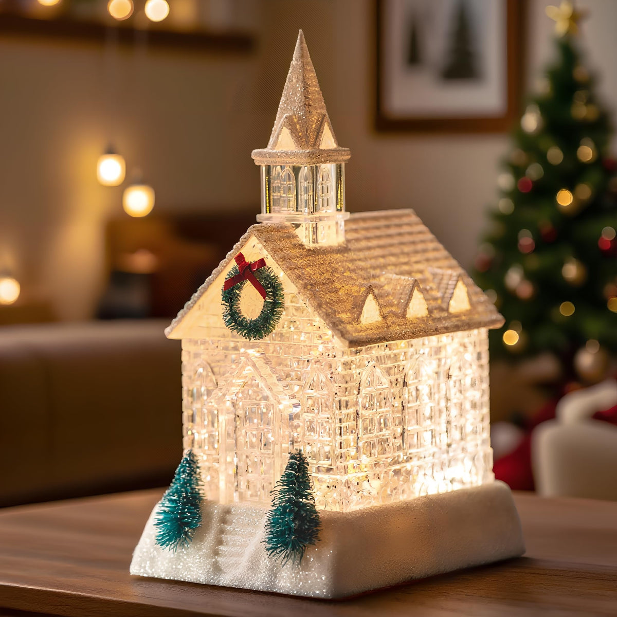 Christmas Snow Globe Lantern Water Glittering Cardinal with Music, USB Lined/Battery Operated Lighted Lantern for Christmas Festival Decoration Gifts