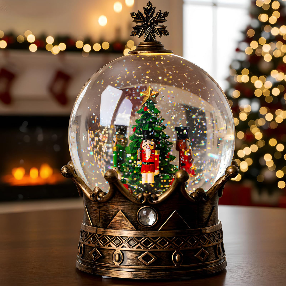 Christmas Snow Globe Lantern Water Glittering Cardinal with Music, USB Lined/Battery Operated Lighted Lantern for Christmas Festival Decoration Gifts