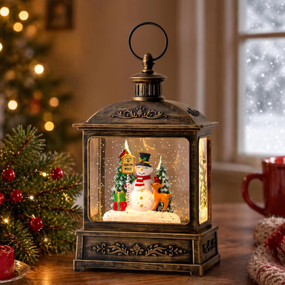 Christmas Snow Globe Lantern Water Glittering Cardinal with Music, USB Lined/Battery Operated Lighted Lantern for Christmas Festival Decoration Gifts