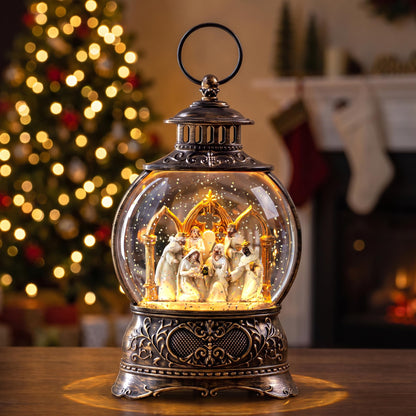 Christmas Snow Globe Lantern Water Glittering Cardinal with Music, USB Lined/Battery Operated Lighted Lantern for Christmas Festival Decoration Gifts