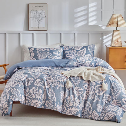 Conworld Christmas Duvet Cover Queen Size Set, Soft Reversible Red Plaid Reindeer Snowflake Printed Holiday Bedding Set with Zipper Closure, Corner Ties, 2 Pillowcases, 1 Duvet Cover 90x90 inches