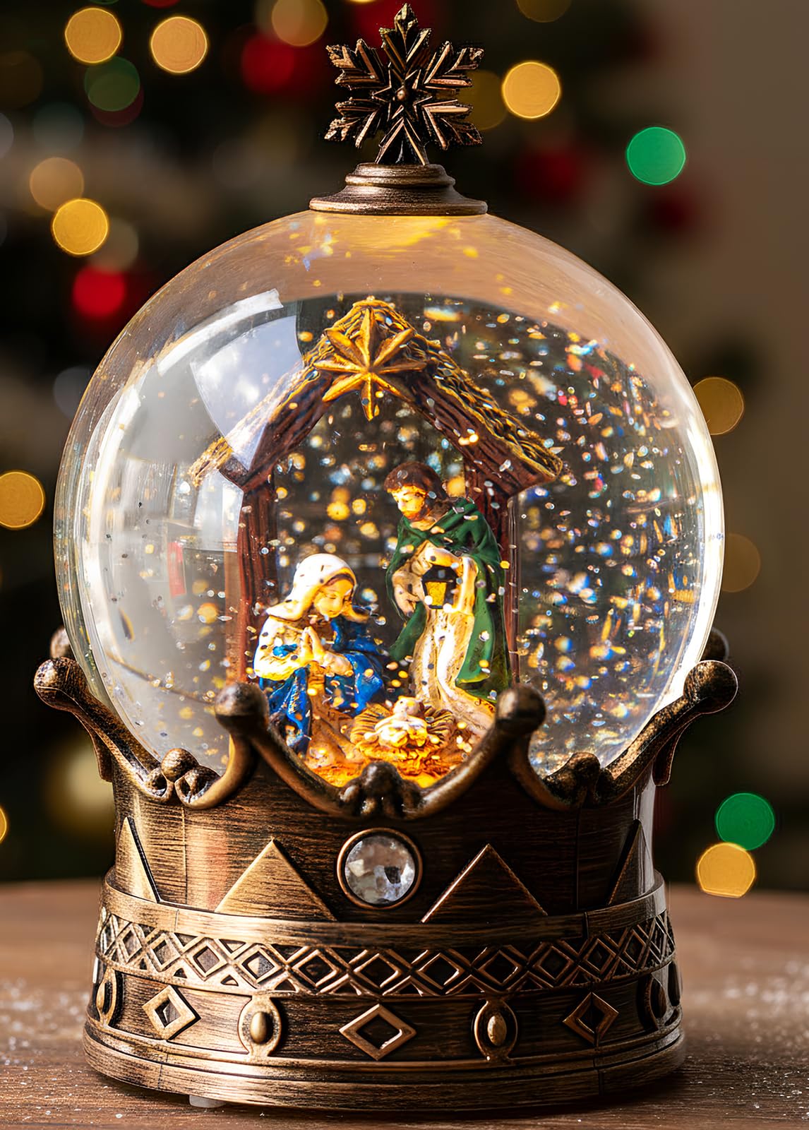 Christmas Snow Globe Lantern Water Glittering Cardinal with Music, USB Lined/Battery Operated Lighted Lantern for Christmas Festival Decoration Gifts