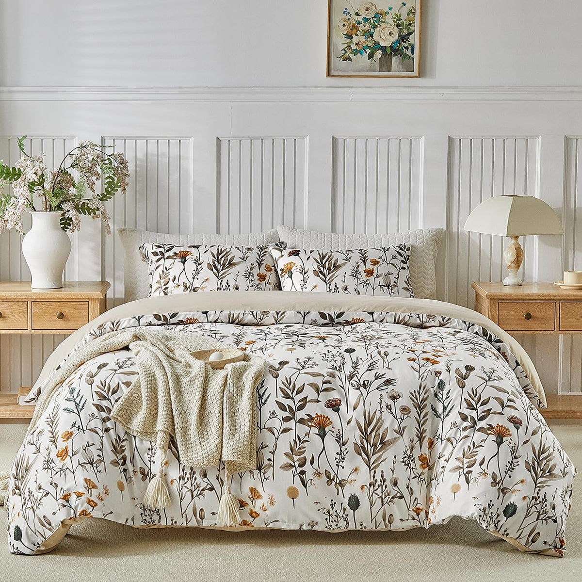 Conworld Christmas Duvet Cover Queen Size Set, Soft Reversible Red Plaid Reindeer Snowflake Printed Holiday Bedding Set with Zipper Closure, Corner Ties, 2 Pillowcases, 1 Duvet Cover 90x90 inches