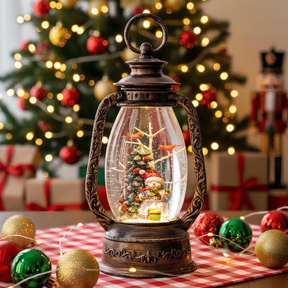 Christmas Snow Globe Lantern Water Glittering Cardinal with Music, USB Lined/Battery Operated Lighted Lantern for Christmas Festival Decoration Gifts