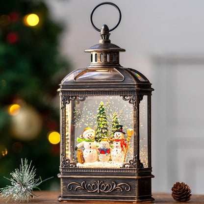 Christmas Snow Globe Lantern Water Glittering Cardinal with Music, USB Lined/Battery Operated Lighted Lantern for Christmas Festival Decoration Gifts