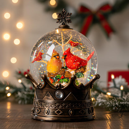 Christmas Snow Globe Lantern Water Glittering Cardinal with Music, USB Lined/Battery Operated Lighted Lantern for Christmas Festival Decoration Gifts