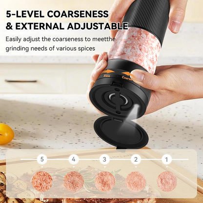 Electric Salt and Pepper Grinder Set, Battery Display & Storage Base, Black