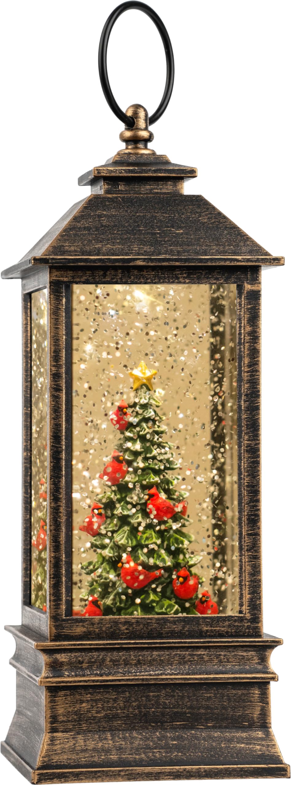 Christmas Snow Globe Lantern Water Glittering Cardinal with Music, USB Lined/Battery Operated Lighted Lantern for Christmas Festival Decoration Gifts
