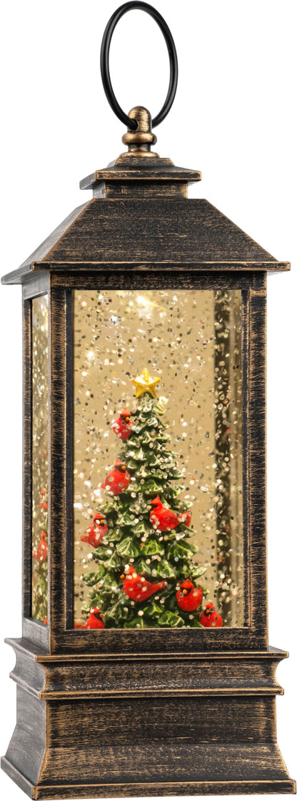 Christmas Snow Globe Lantern Water Glittering Cardinal with Music, USB Lined/Battery Operated Lighted Lantern for Christmas Festival Decoration Gifts