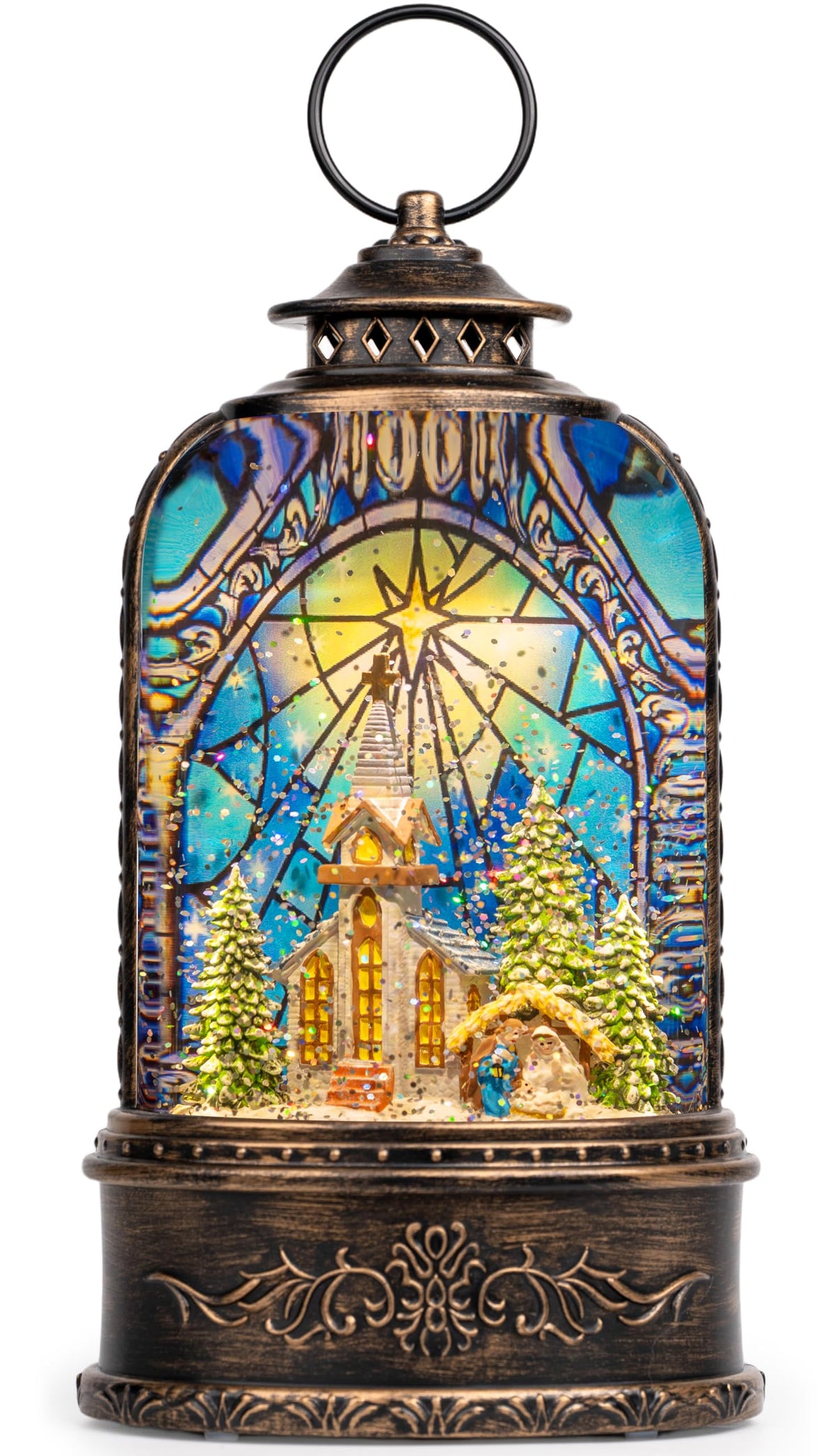 Christmas Snow Globe Lantern Water Glittering Cardinal with Music, USB Lined/Battery Operated Lighted Lantern for Christmas Festival Decoration Gifts