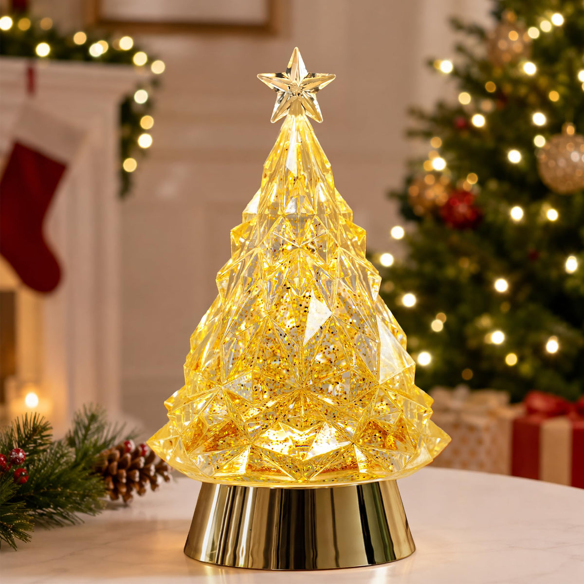 Christmas Snow Globe Lantern Water Glittering Cardinal with Music, USB Lined/Battery Operated Lighted Lantern for Christmas Festival Decoration Gifts