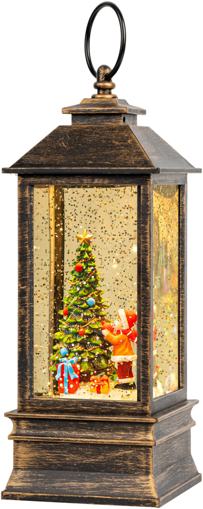 Christmas Snow Globe Lantern Water Glittering Cardinal with Music, USB Lined/Battery Operated Lighted Lantern for Christmas Festival Decoration Gifts