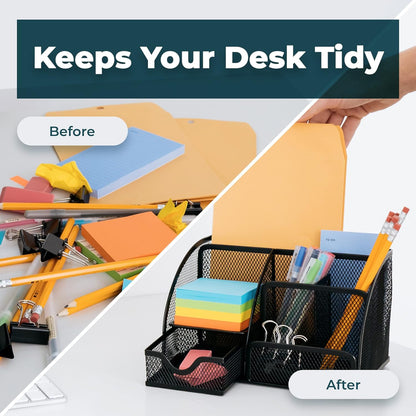Greenco Mesh Desk Organizer Office Supplies Caddy, 6 Compartments - Black