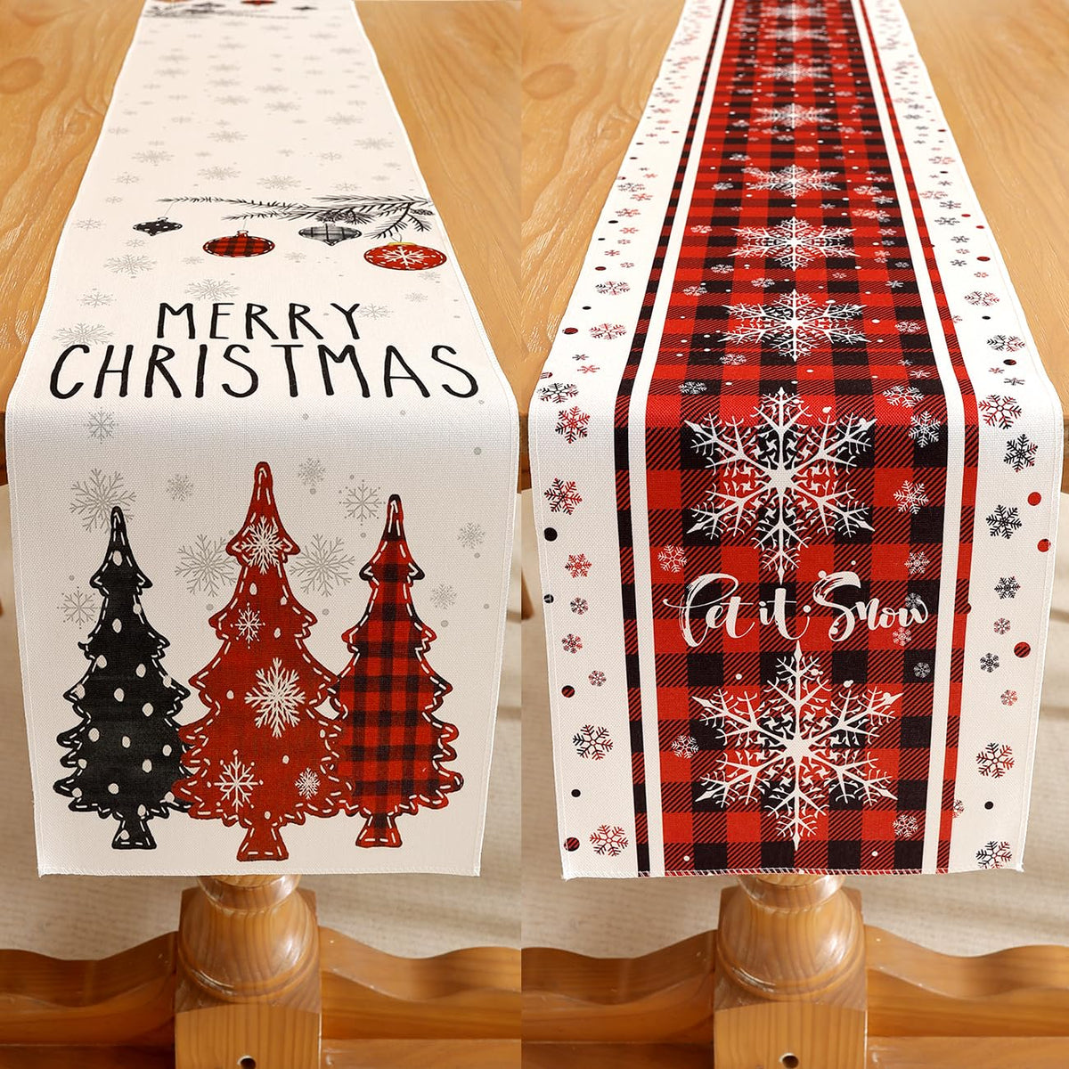 Set of 2 Christmas Table Runner, TOYPOPOR 2Pcs Buffalo Linen Christmas Trees Dining Table Runner for Xmas Holiday Seasonal Winter Decoration Indoor Outdoor Party Wedding - 72Inches