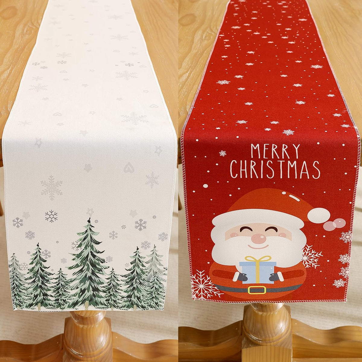 Set of 2 Christmas Table Runner, TOYPOPOR 2Pcs Buffalo Linen Christmas Trees Dining Table Runner for Xmas Holiday Seasonal Winter Decoration Indoor Outdoor Party Wedding - 72Inches