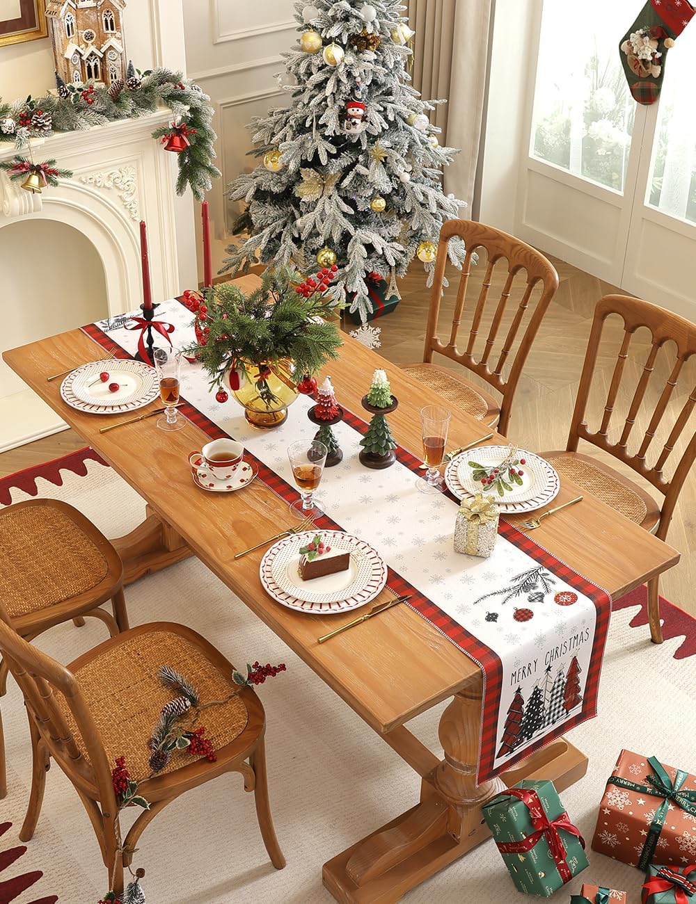 Set of 2 Christmas Table Runner, TOYPOPOR 2Pcs Buffalo Linen Christmas Trees Dining Table Runner for Xmas Holiday Seasonal Winter Decoration Indoor Outdoor Party Wedding - 72Inches