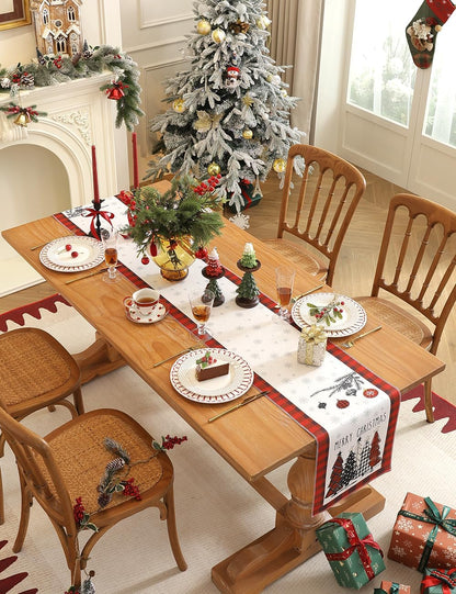 Set of 2 Christmas Table Runner, TOYPOPOR 2Pcs Buffalo Linen Christmas Trees Dining Table Runner for Xmas Holiday Seasonal Winter Decoration Indoor Outdoor Party Wedding - 72Inches