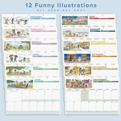 Family Calendar 2027 with 600 Stickers & Pocket, 14.6"x19.7"