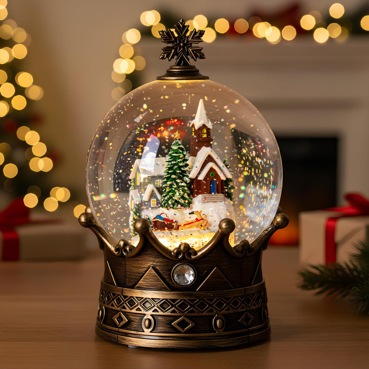 Christmas Snow Globe Lantern Water Glittering Cardinal with Music, USB Lined/Battery Operated Lighted Lantern for Christmas Festival Decoration Gifts